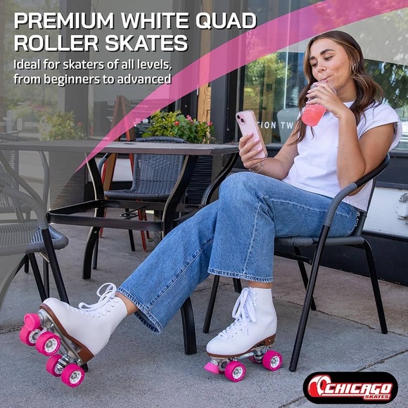 CHICAGO Skates Premium White and Pink Quad Roller Skates for Women - size 7 - Picture 2 of 12
